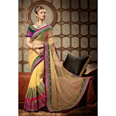 Mesmerizing Yellow Colored Embroidered Net Georgette Saree 